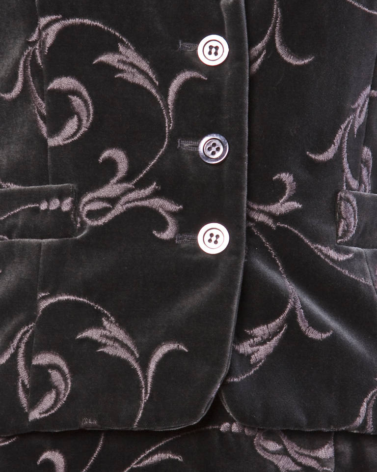 Black Burberry's Vintage Gray Embroidered Velvet Jacket + Skirt Dress Suit