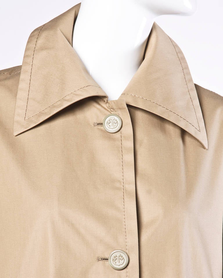 Ted Lapidus Vintage 1970s 70s Khaki Rain Coat with Cape Sleeves 1
