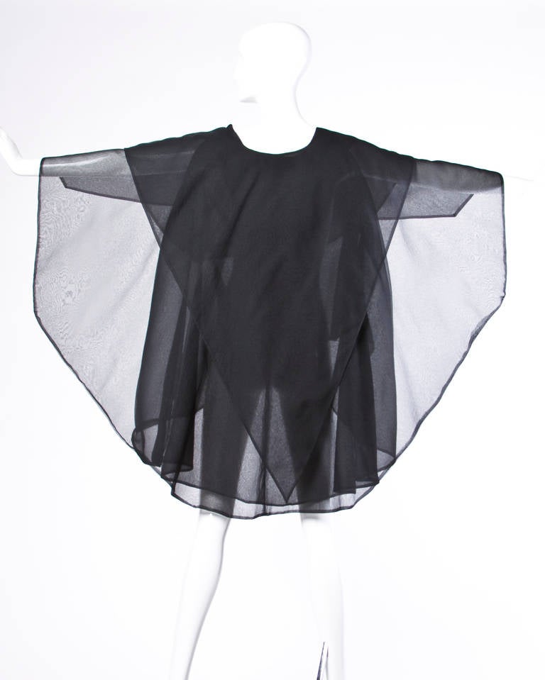 Women's Werle Vintage 1960s 60s Unique Black Sheer Silk Cape Coat or Opera Jacket