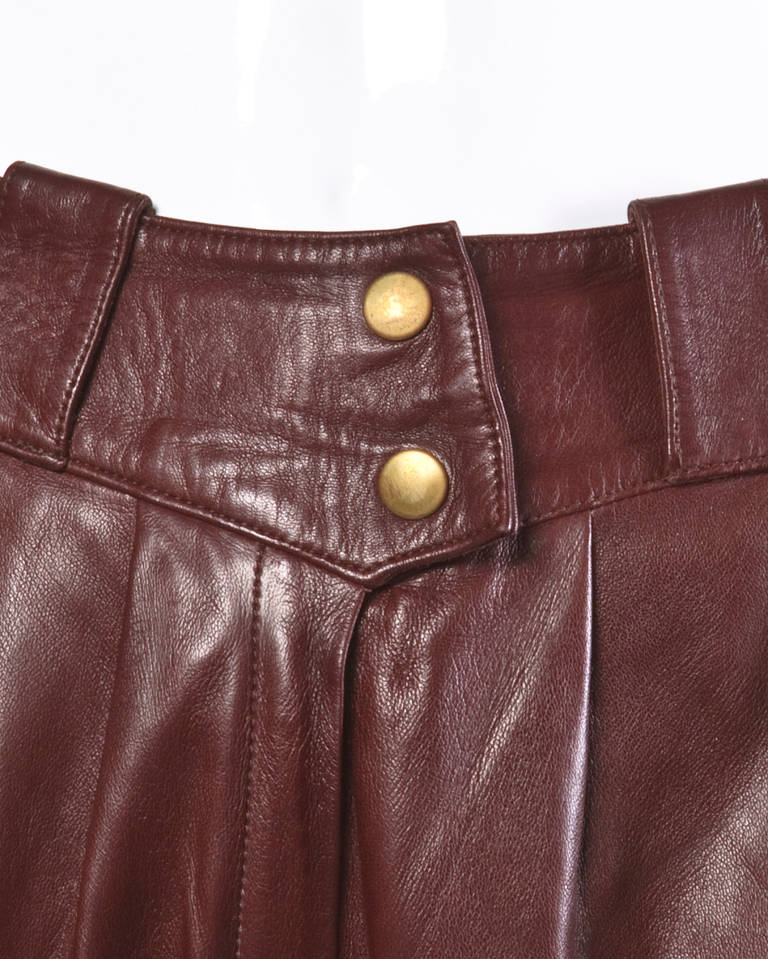 Women's Claude Montana Pour Ideal Cuir Vintage Oxblood Lambskin Leather Cropped Pants