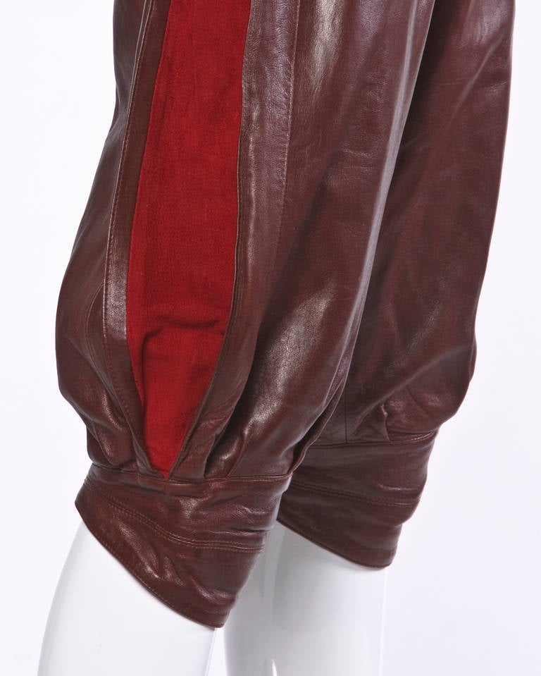 Claude Montana Pour Ideal Cuir Vintage Oxblood Lambskin Leather Cropped Pants 1