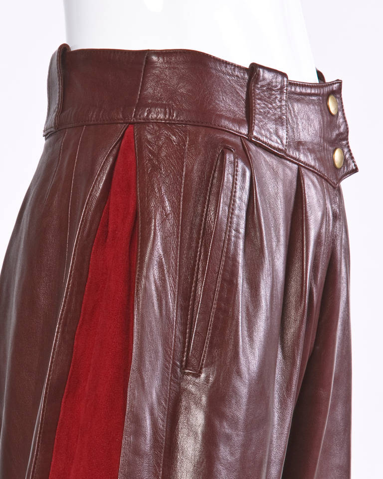 Claude Montana Pour Ideal Cuir Vintage Oxblood Lambskin Leather Cropped Pants 4