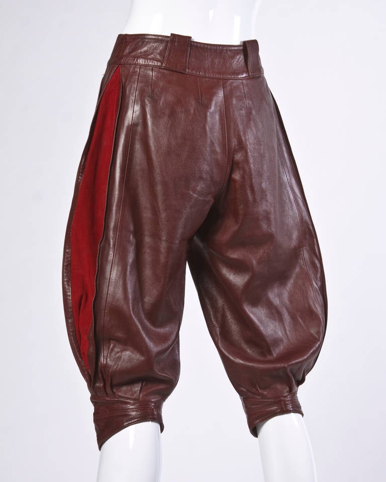 Claude Montana Pour Ideal Cuir Vintage Oxblood Lambskin Leather Cropped Pants 3