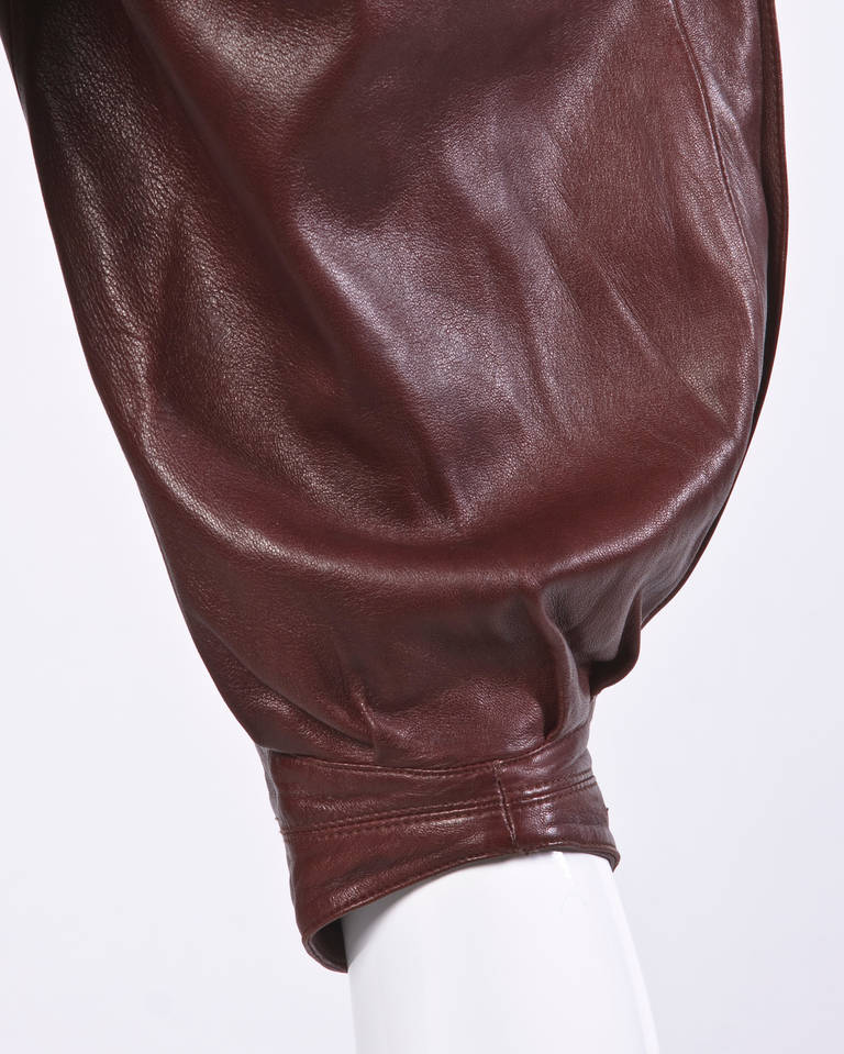 Claude Montana Pour Ideal Cuir Vintage Oxblood Lambskin Leather Cropped Pants 6