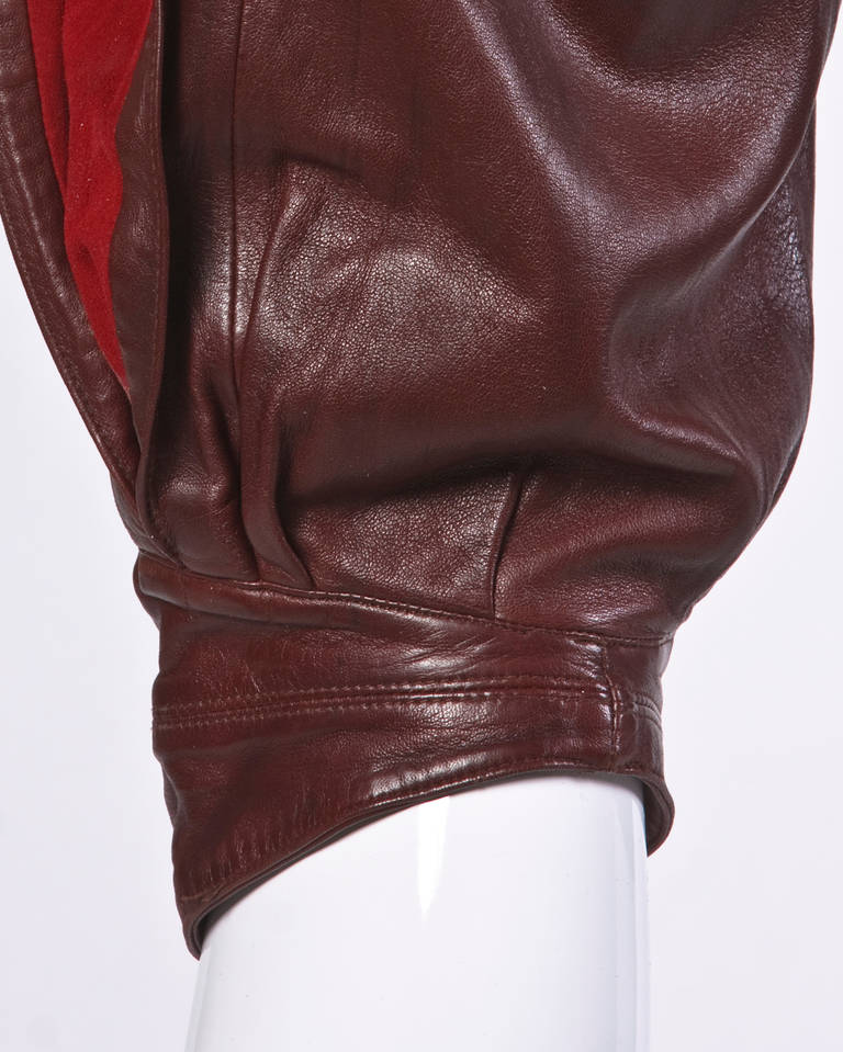 Claude Montana Pour Ideal Cuir Vintage Oxblood Lambskin Leather Cropped Pants 2