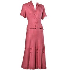 Vintage 1940s 40s Dusty Rose Linen Jacket + Skirt Dress Suit 10