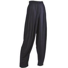 Ungaro Black Draped Vintage Harem Pants with Pleated Front