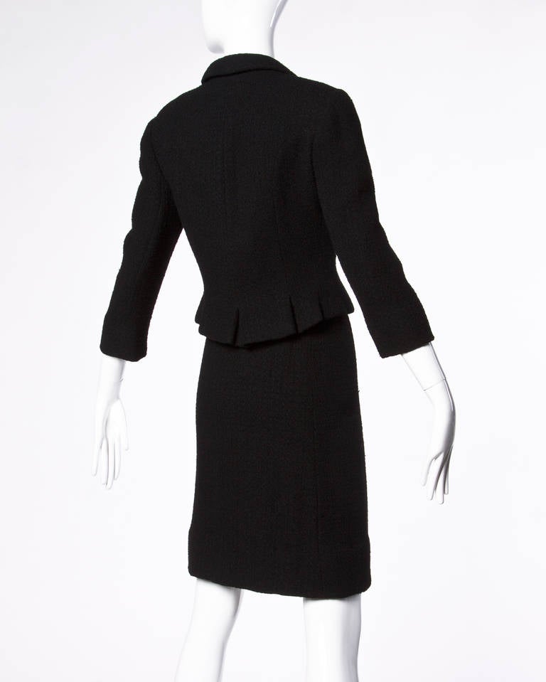 Ben Zuckerman Vintage 1950s 50s Classic Black Wool + Silk Skirt Suit In Excellent Condition In Sparks, NV
