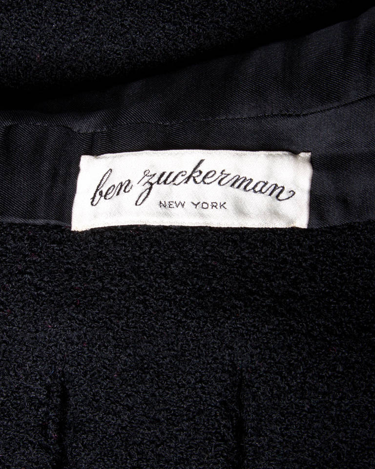 Women's Ben Zuckerman Vintage 1950s 50s Classic Black Wool + Silk Skirt Suit