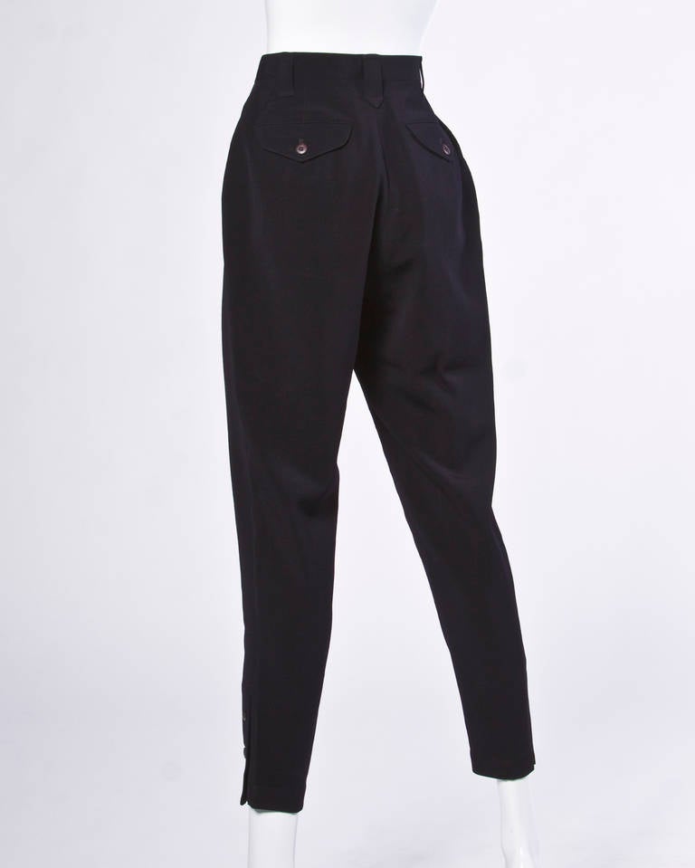 Issey Miyake Vintage Navy Blue High Waisted Wool Jodhpur Riding Pants In Excellent Condition In Sparks, NV