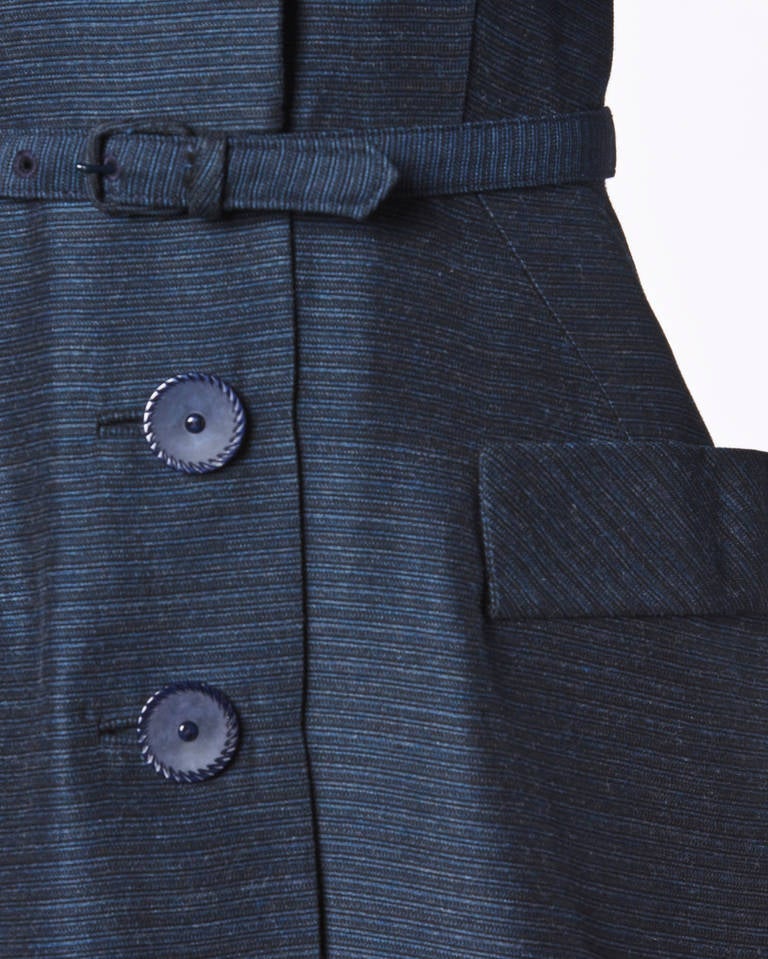 Vintage 1950s 50s Navy Wool & Silk Skirt Suit 3-Pieces Ensemble Excellent état - En vente à Sparks, NV