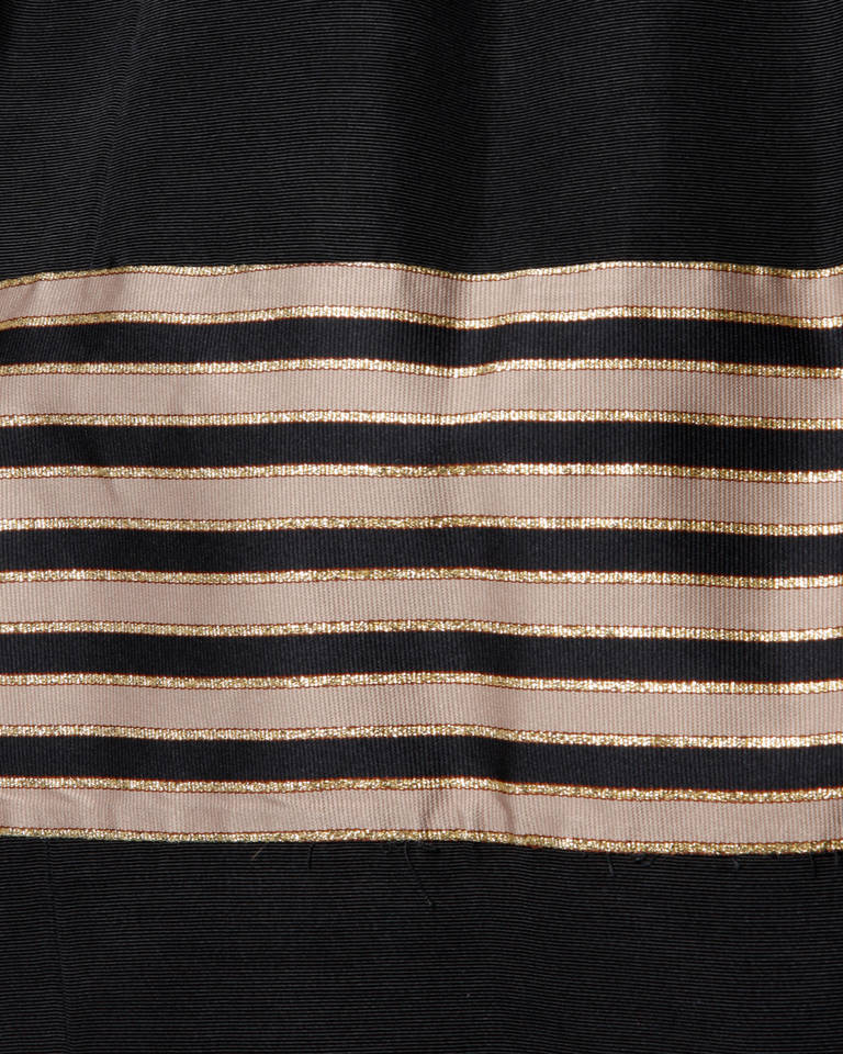 Women's Vintage Lillie Rubin Black + Tan Cocktail Dress with Striped Bow Sash