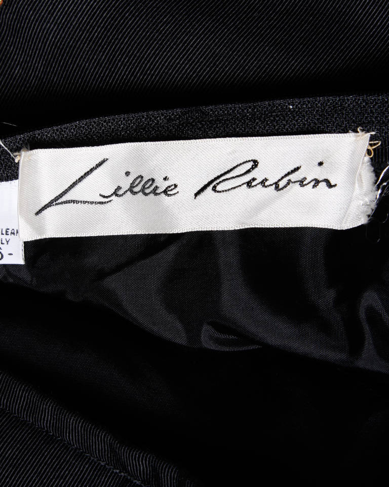 Vintage Lillie Rubin Black + Tan Cocktail Dress with Striped Bow Sash 1