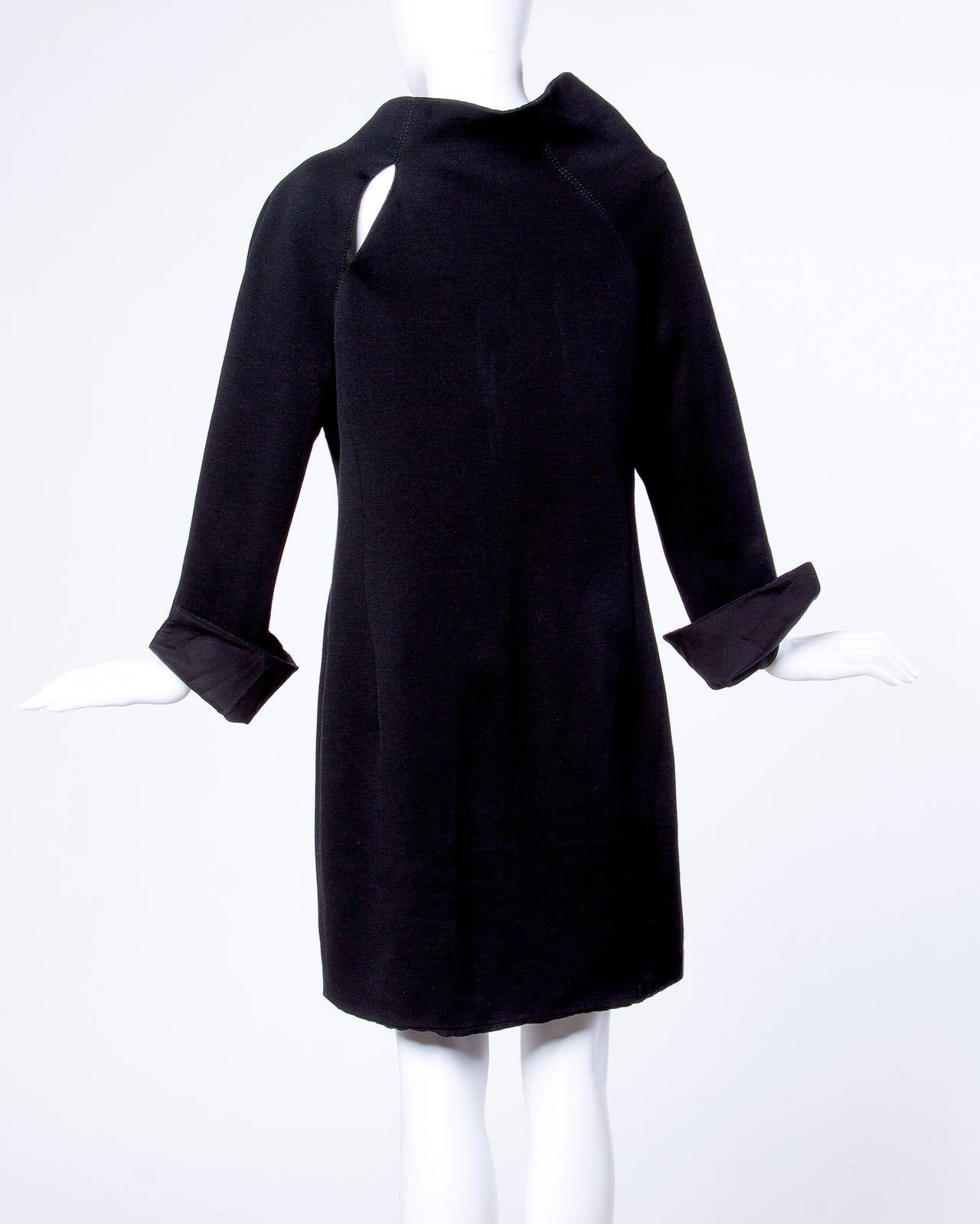Gianfranco Ferre Vintage Black Wool Silk Avant Garde Cut Out Tunic Dress In Excellent Condition For Sale In Sparks, NV