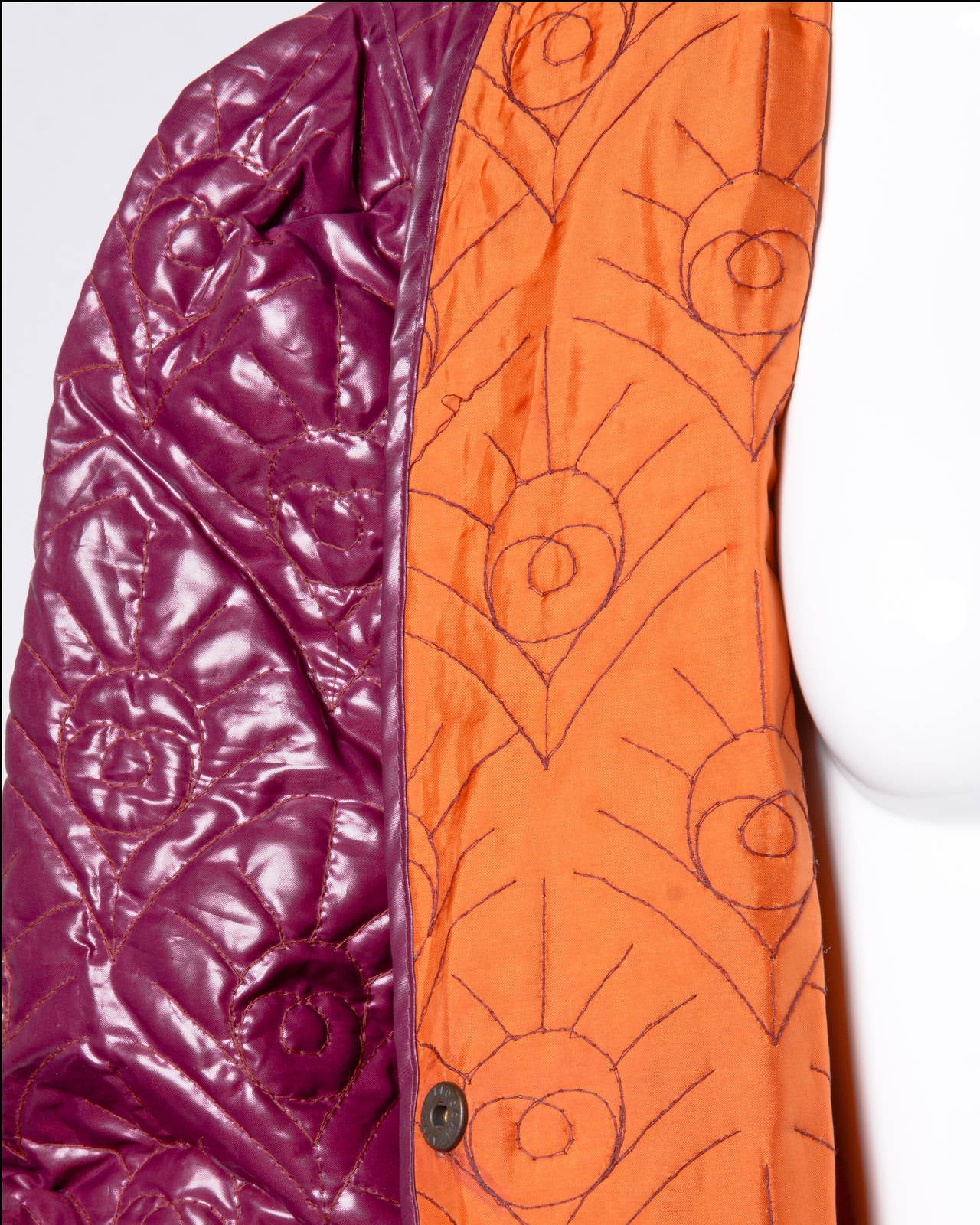 Brown Krizia for Neiman Marcus Vintage 1980s 80s Quilted Purple + Orange Coat