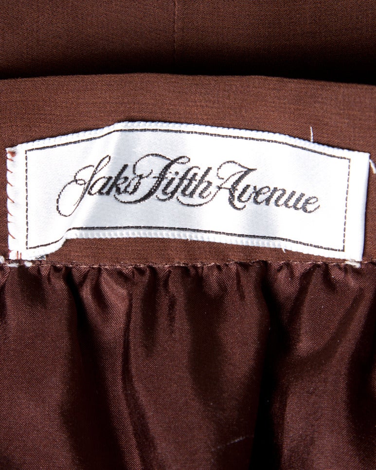 Carolina Herrera Vintage Brown Silk Chiffon Wide Leg Shorts/ Skirt 3