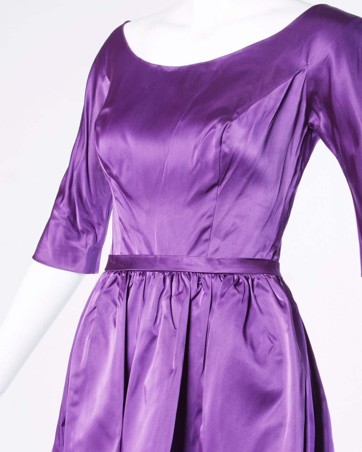 Vintage 1960s 60s Purple Satin Cocktail Dress In Excellent Condition In Sparks, NV