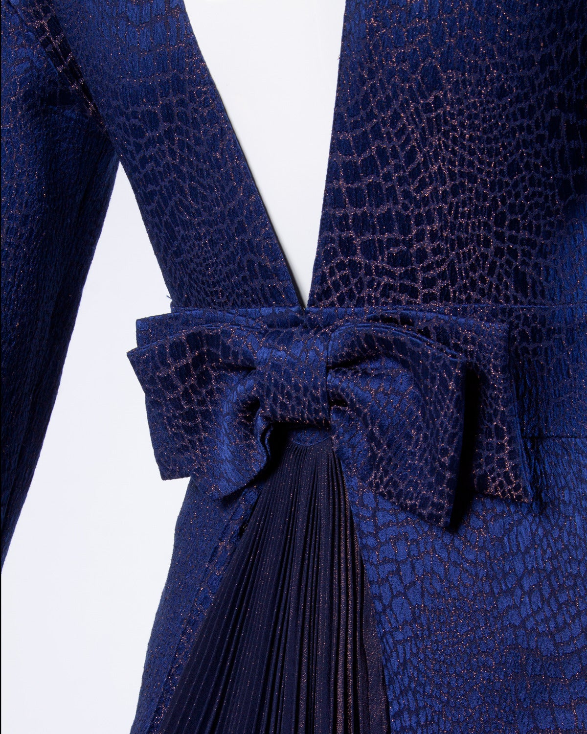 Bernard Perris Vintage Metallic Navy Blue Silk Party Dress + Back Pleated Detail 1