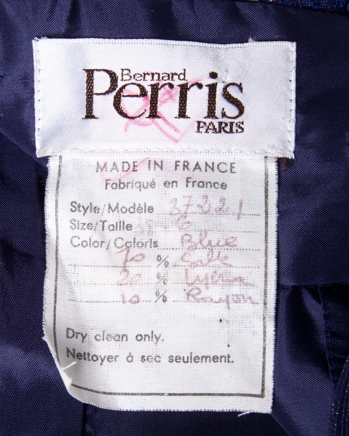 Bernard Perris Vintage Metallic Navy Blue Silk Party Dress + Back Pleated Detail 3