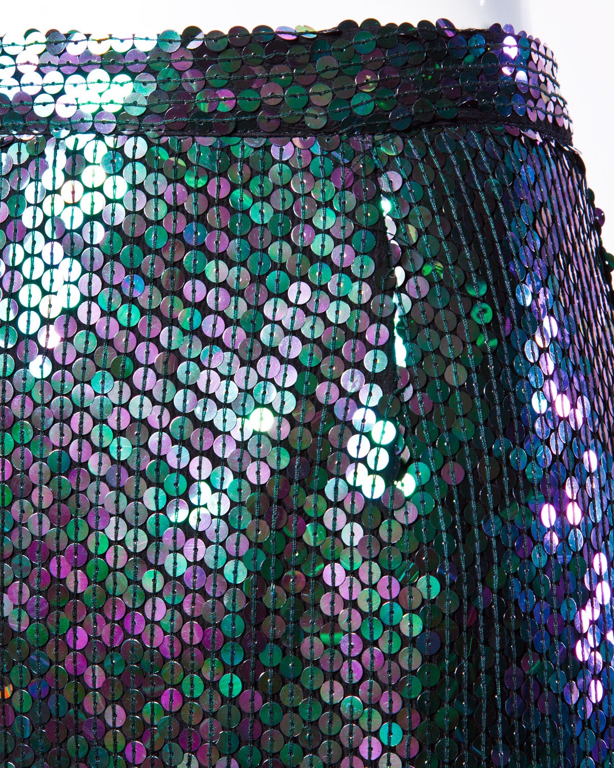 Women's 1985 Vintage Jeanette for St. Martin Iridescent Metallic Green Sequin Skirt