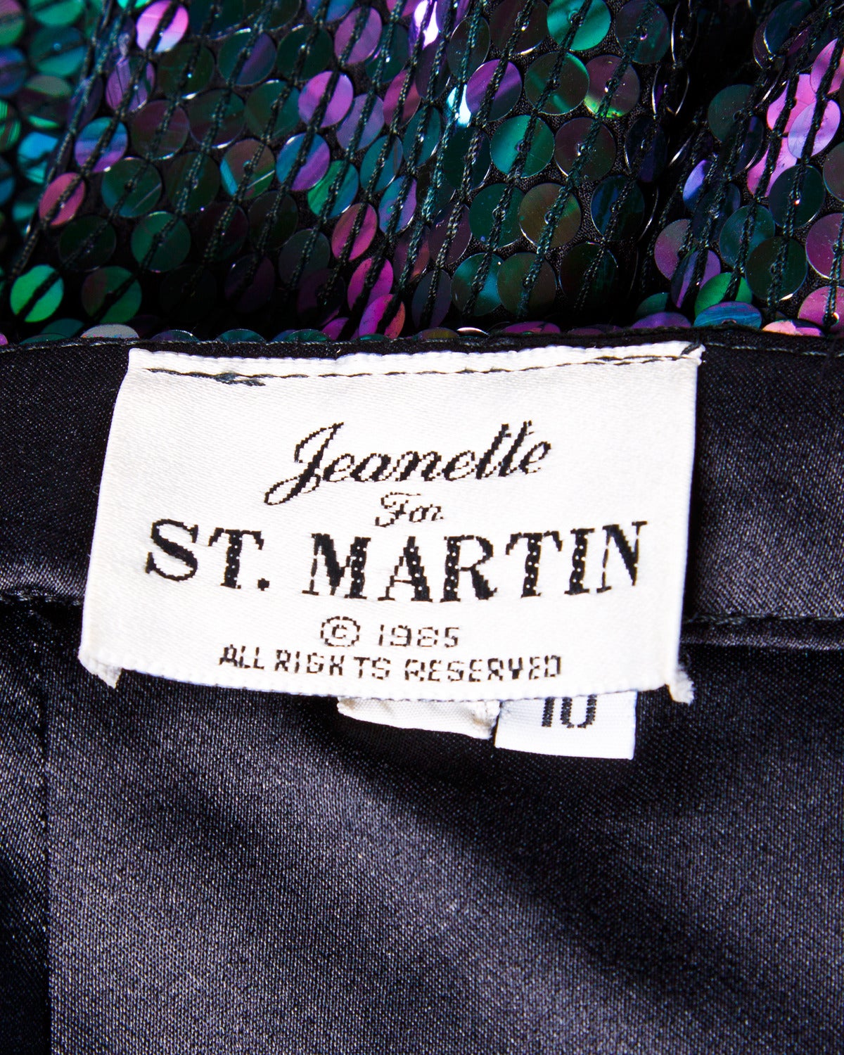 1985 Vintage Jeanette for St. Martin Iridescent Metallic Green Sequin Skirt 1