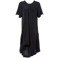 Comme des Garcons Vintage Black Silk Asymmetric Avant Garde Midi Dress