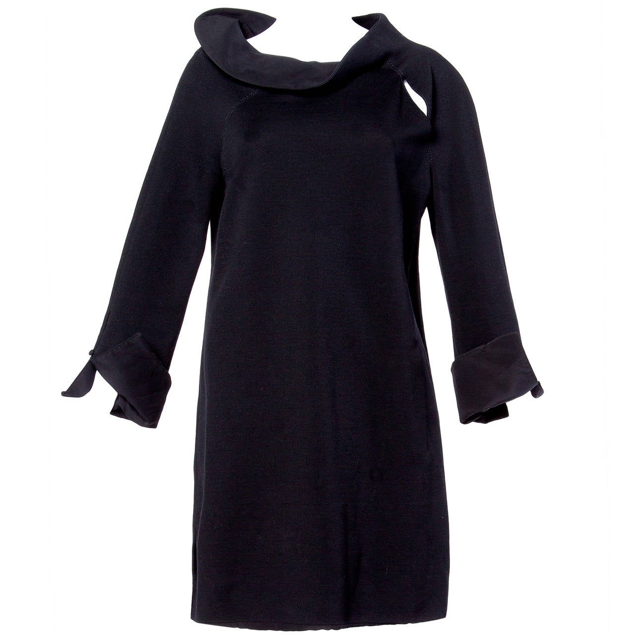Gianfranco Ferre Vintage Black Wool Silk Avant Garde Cut Out Tunic Dress For Sale