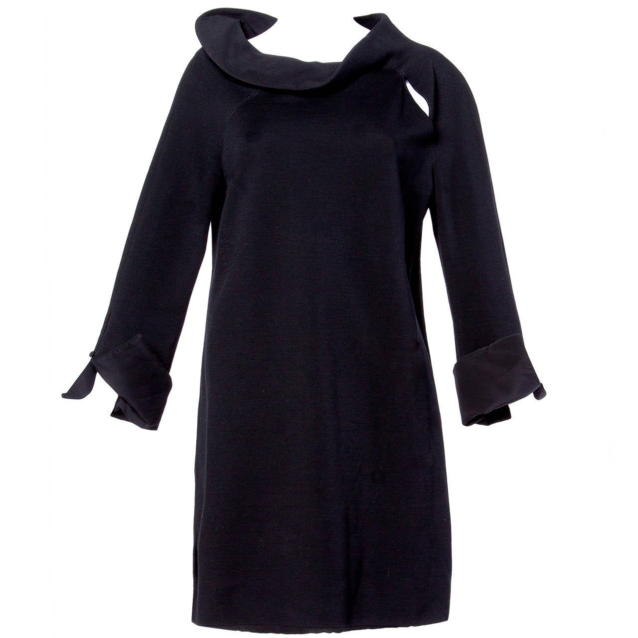 Gianfranco Ferre Vintage Black Wool Silk Avant Garde Cut Out Tunic Dress For Sale