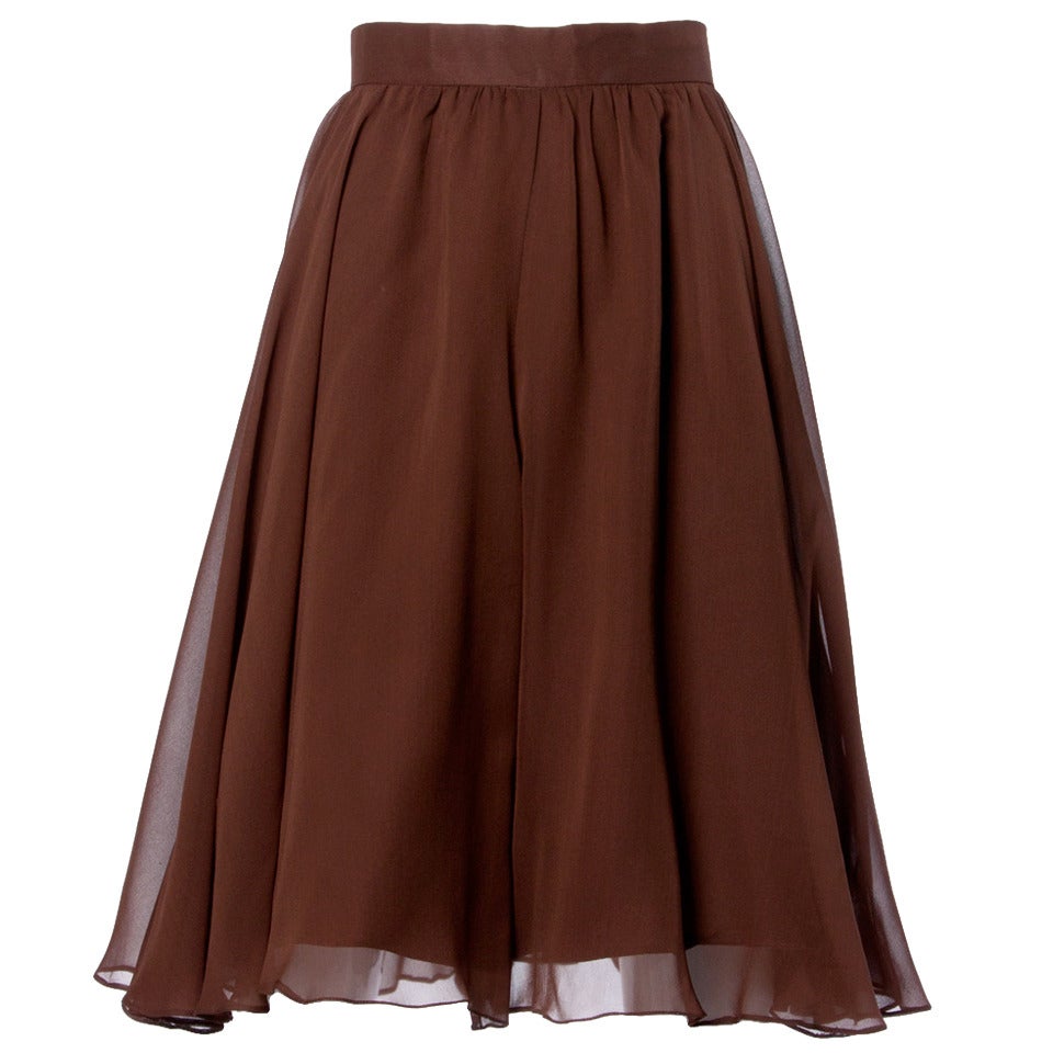 Carolina Herrera Vintage Brown Silk Chiffon Wide Leg Shorts/ Skirt at ...