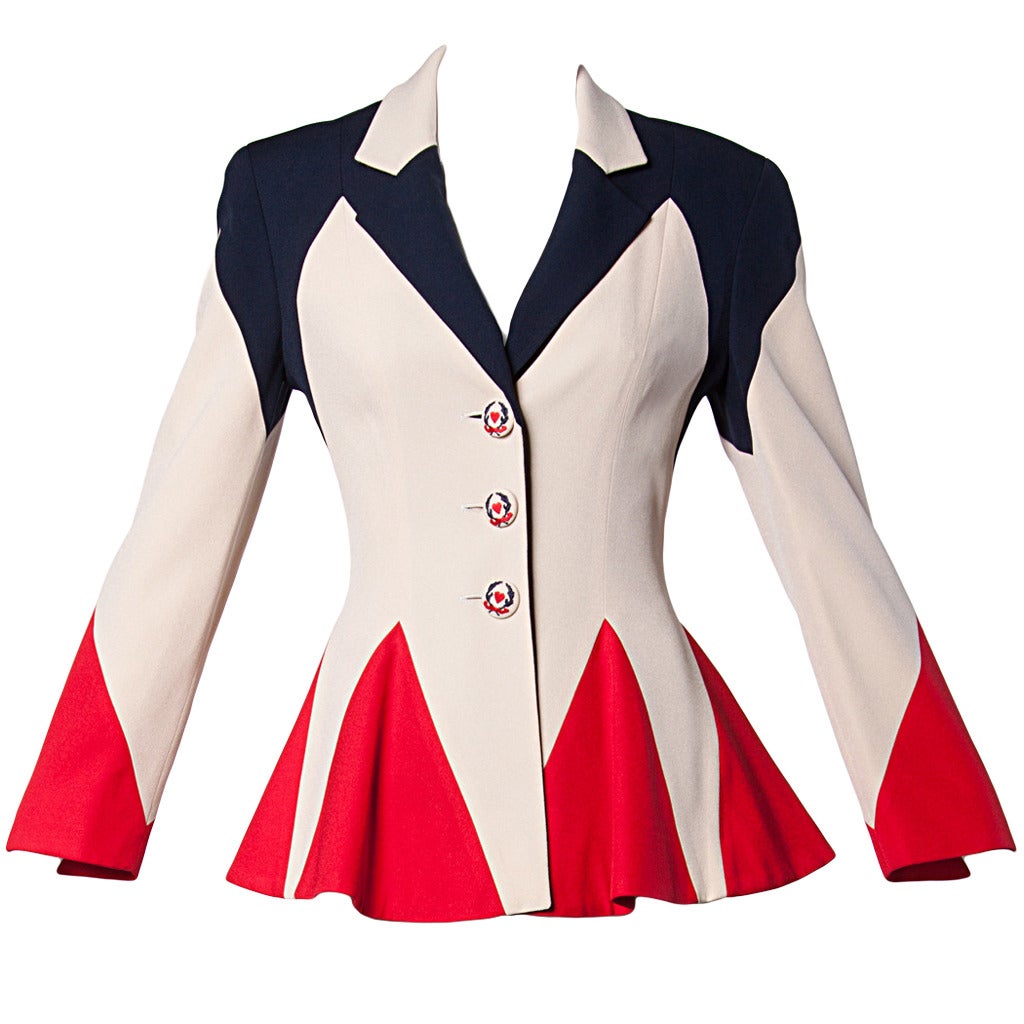 Moschino Vintage 90s 1990s Color Block Peplum Jacket with Heart Buttons ...