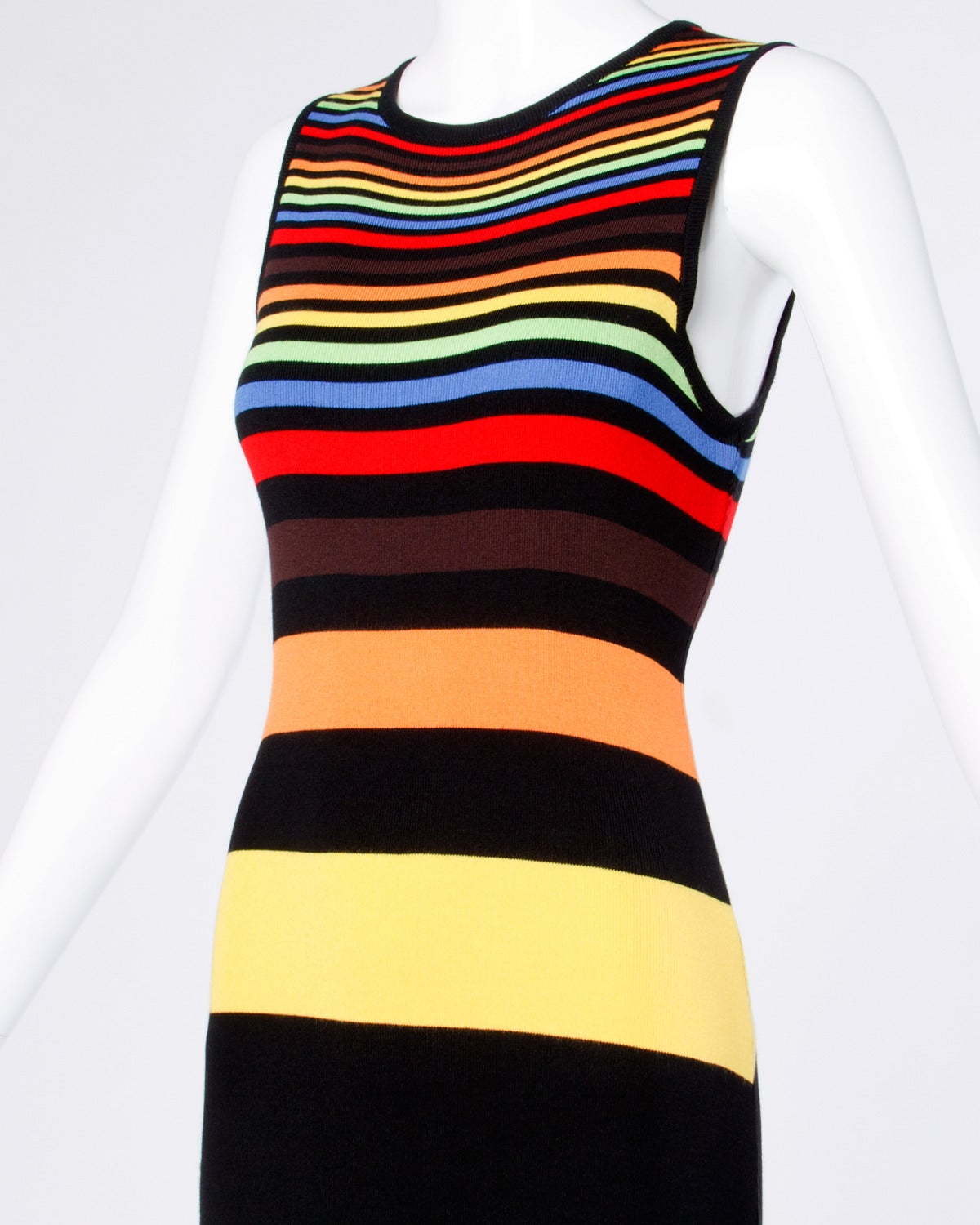 Moschino Vintage 90s 1990s Colorful Striped Knit Sweater Maxi Dress In Excellent Condition In Sparks, NV