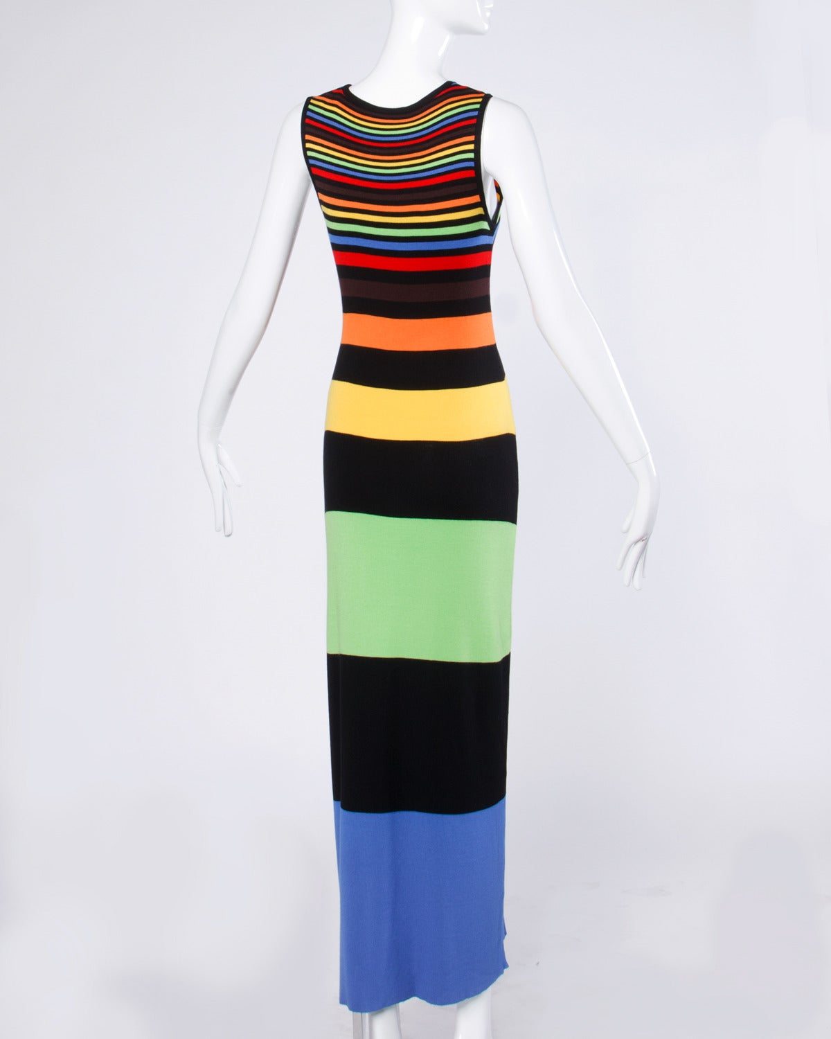 Women's Moschino Vintage 90s 1990s Colorful Striped Knit Sweater Maxi Dress