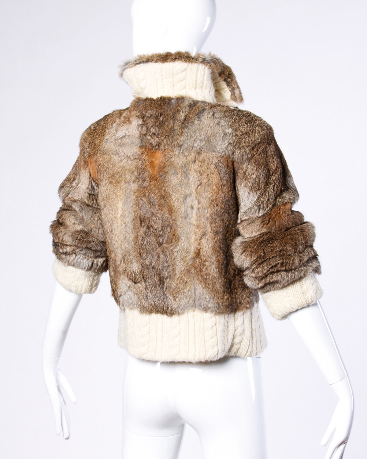 Christian Lacroix Vintage Rabbit Fur + Knit Sweater Bomber Jacket 1