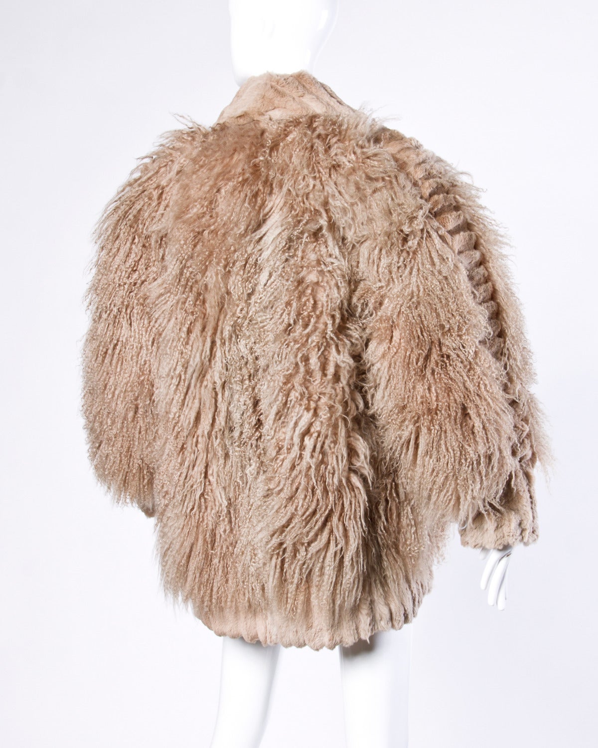 Vintage Dyed Brown Long Shaggy Curly Tibetan or Mongolian Lamb Fur Coat ...
