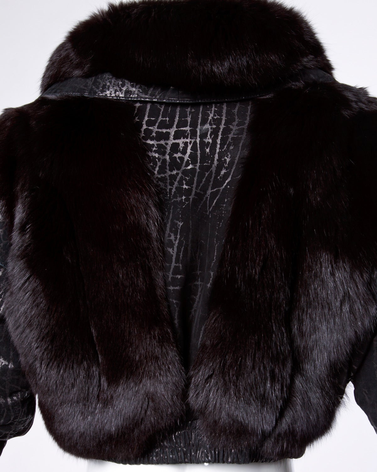 Vintage 1980s 80s Black Fox Fur and Leather Bomber Jacket 5