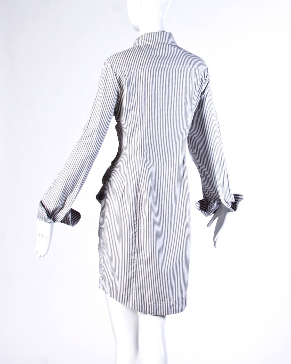 Norma Kamali Avant Garde Striped Ruched Button Up Shirt Dress at 1stdibs
