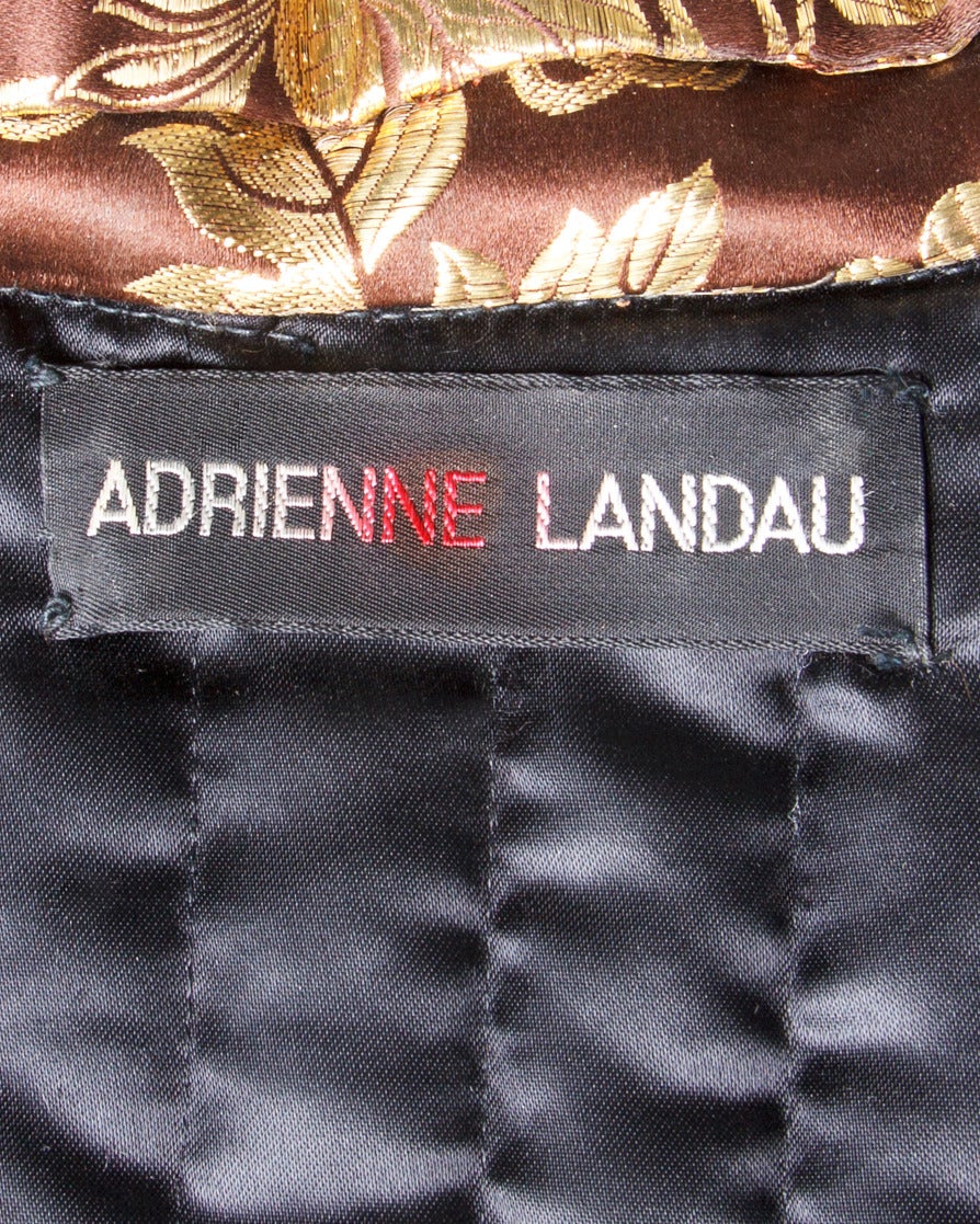 Brown Adrienne Landau Vintage Metallic Gold Silk Vest with Sable Fur Tails