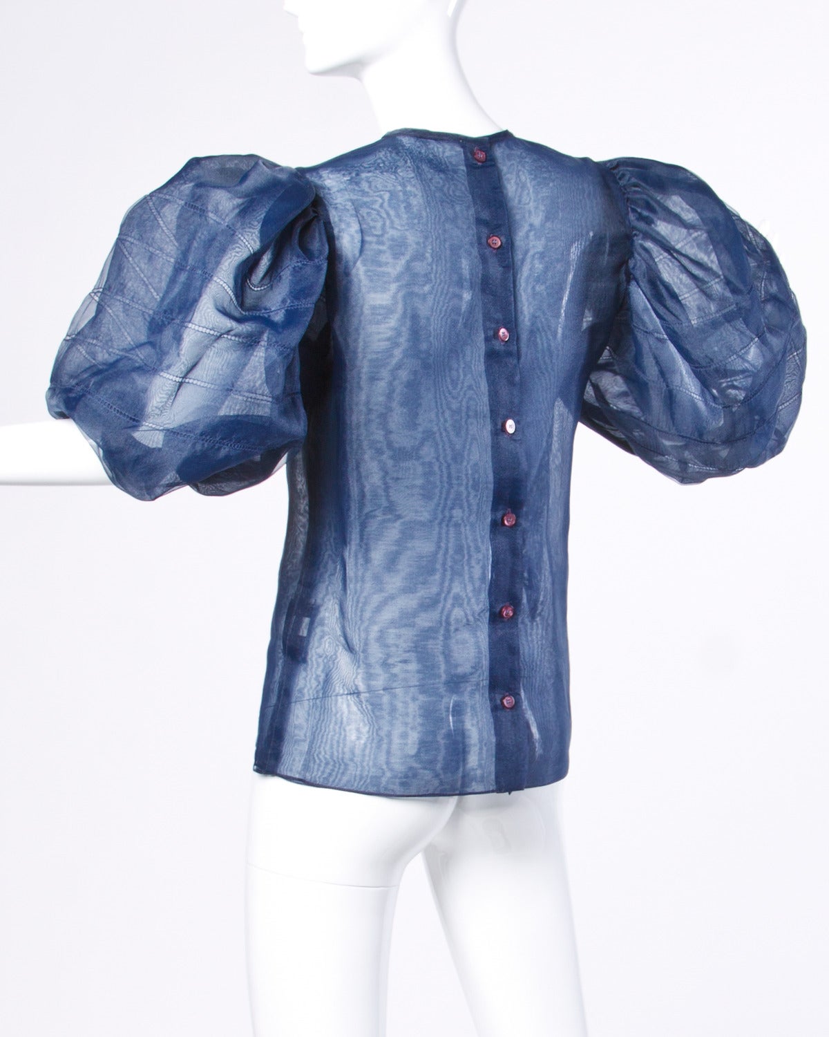 Women's William Pearson Vintage 1980s 80s Sheer Organza Silk Navy Blue Dressy Top