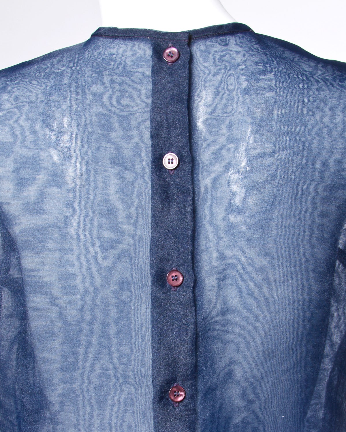 William Pearson Vintage 1980s 80s Sheer Organza Silk Navy Blue Dressy Top 2