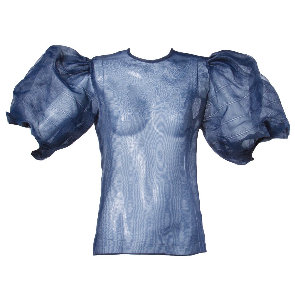 William Pearson Vintage 1980s 80s Sheer Organza Silk Navy Blue Dressy Top