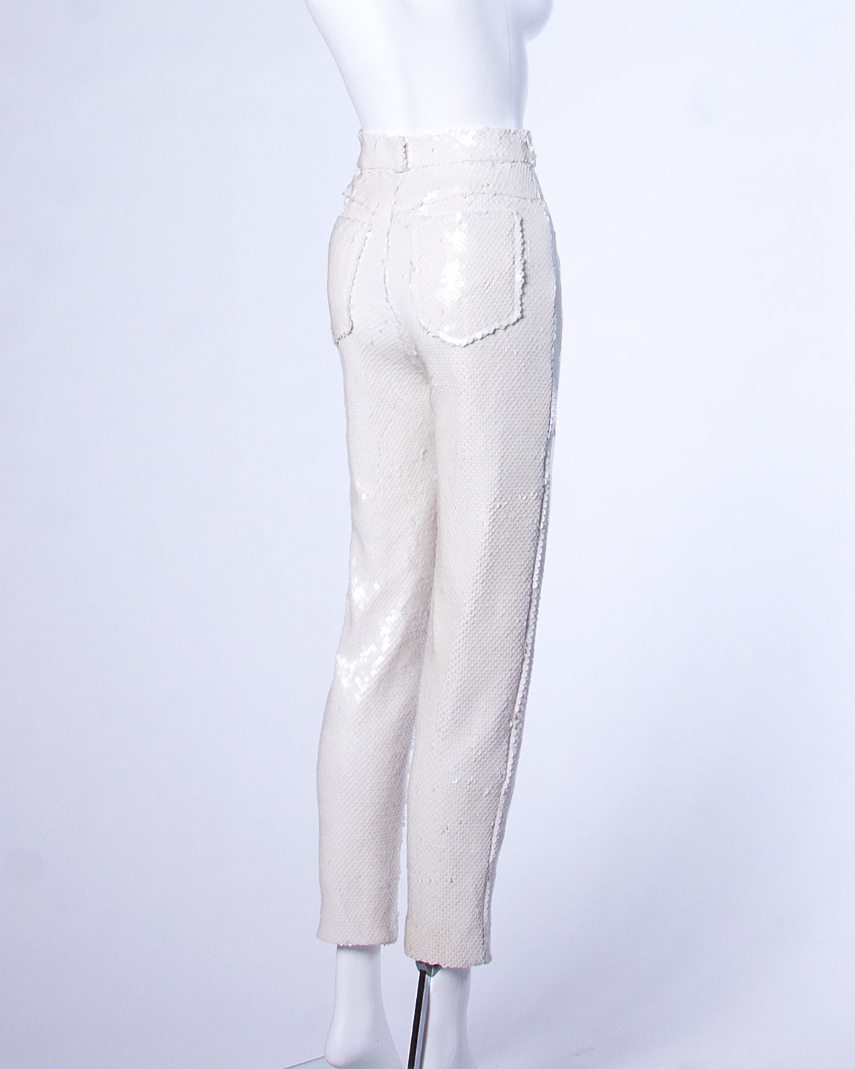 Gray Jeanette for St. Martin Vintage 1980s 80s White Sequin High Waist Pants