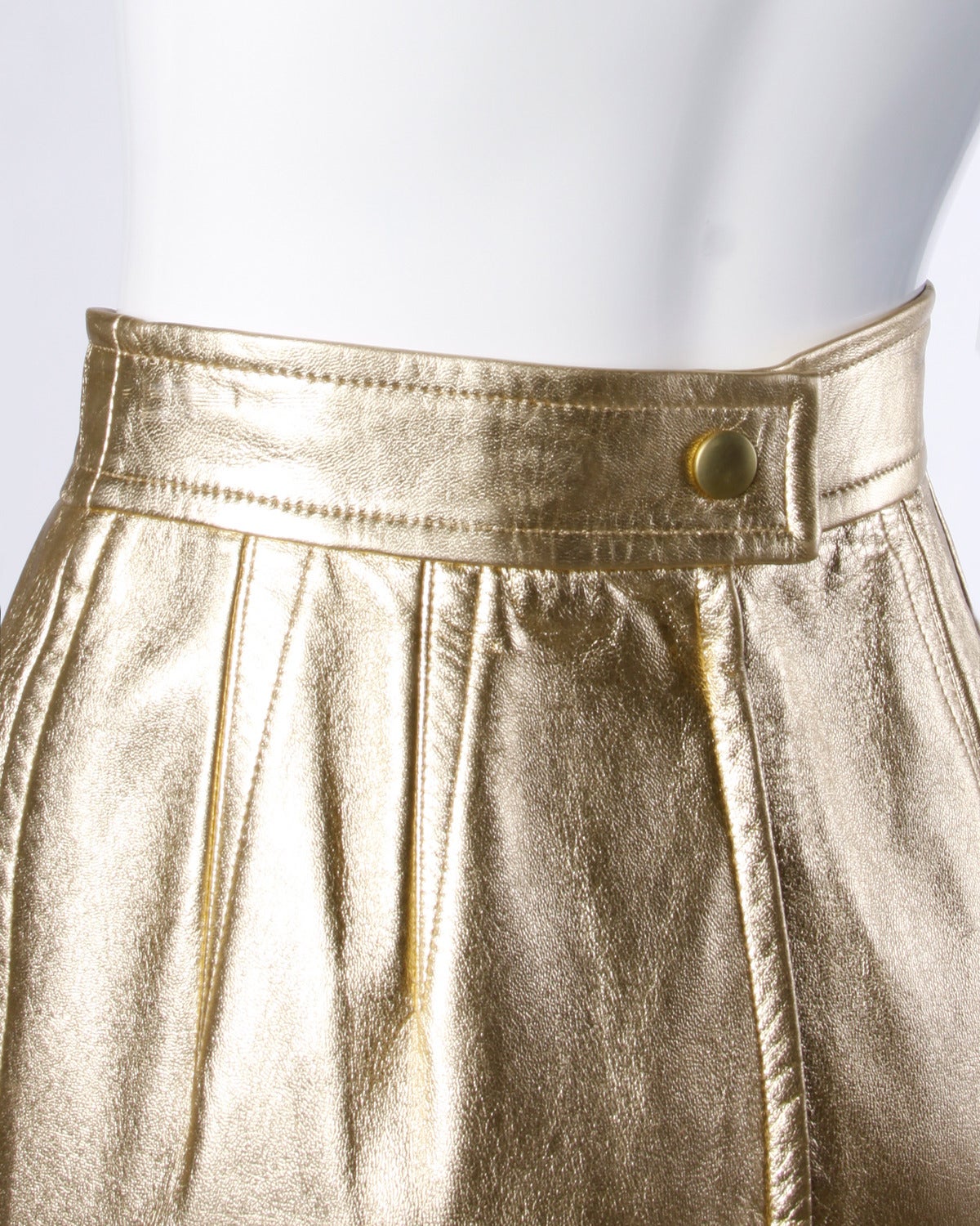 Escada by Margaretha Ley Vintage Metallic Gold Leather Pencil Skirt In Excellent Condition In Sparks, NV