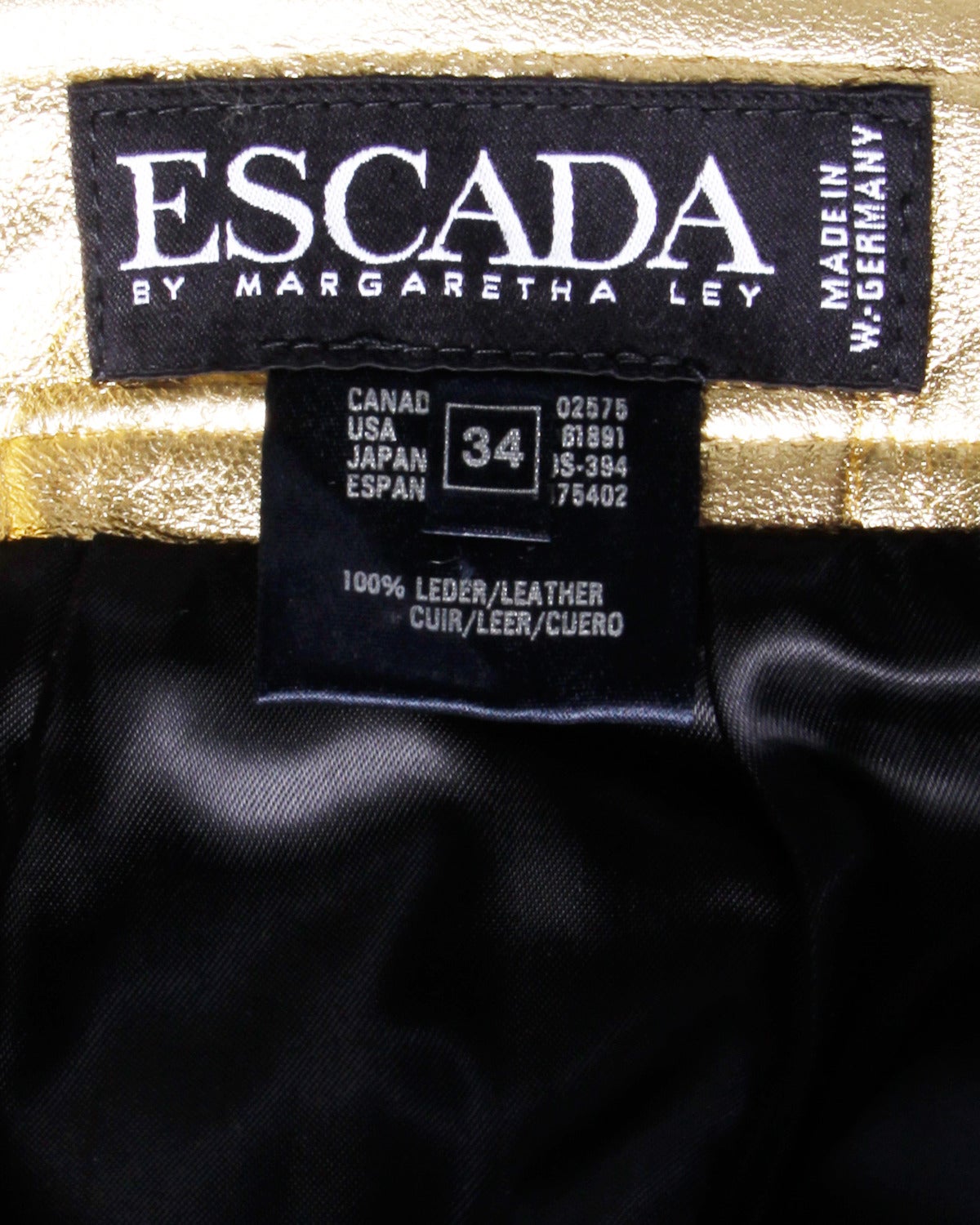 Escada by Margaretha Ley Vintage Metallic Gold Leather Pencil Skirt at ...