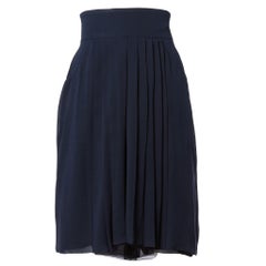 Chanel Vintage Navy Blue Pleated Silk Chiffon Skirt