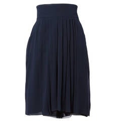Chanel Vintage Navy Blue Pleated Silk Chiffon Skirt 12