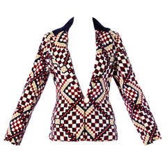 Bill Blass Vintage 1970s 70s Psychedelic Op-Art Print Mod Velvet Blazer Jacket