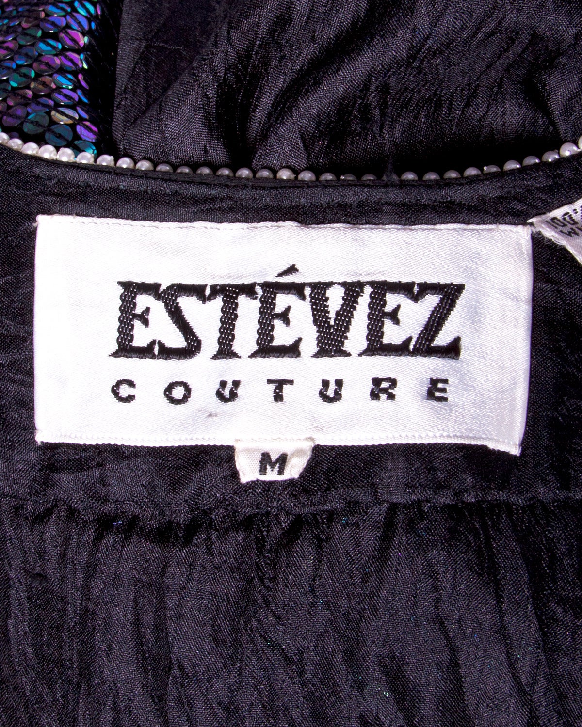 Estevez Couture Vintage Iridescent Blue Sequin + Beaded Silk Jacket with Birds 4