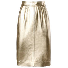 Escada by Margaretha Ley Vintage Metallic Gold Leather Pencil Skirt