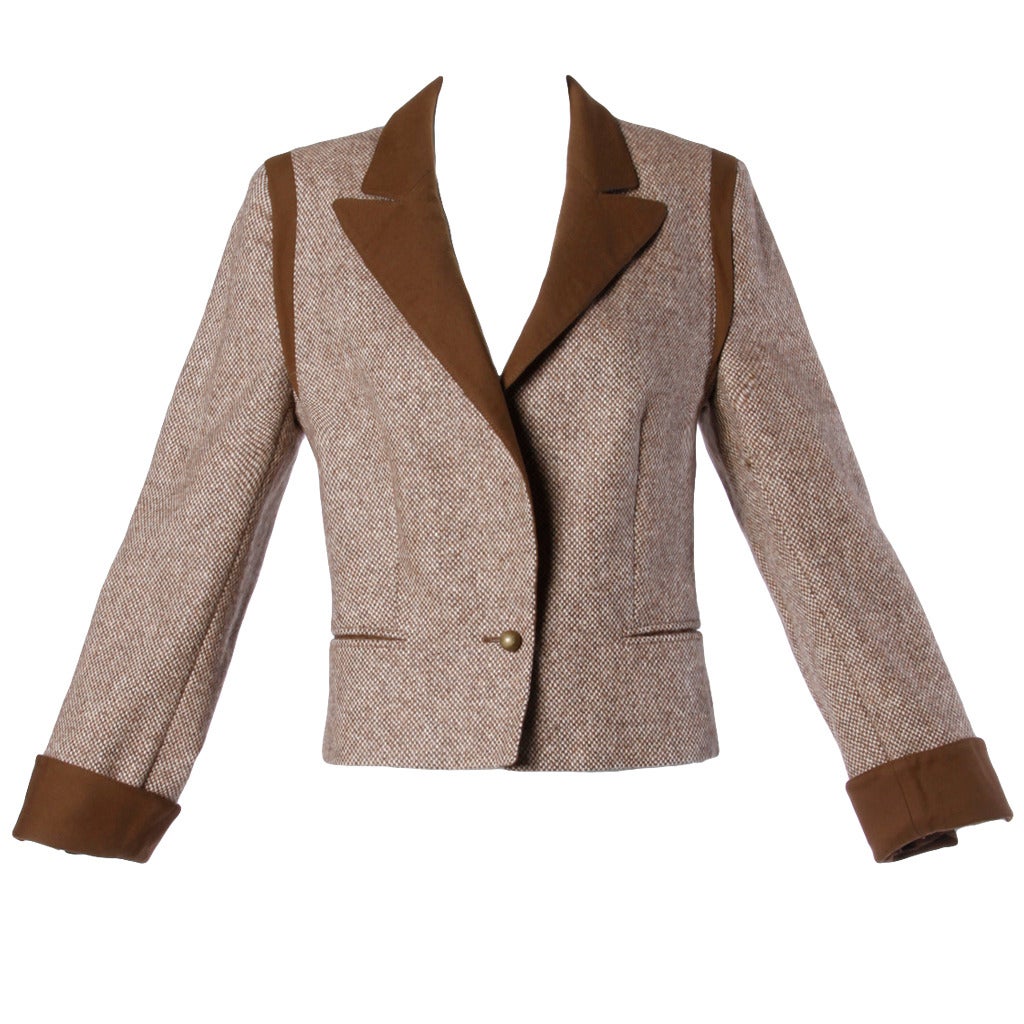 Louis Feraud Vintage Brown Wool Tweed Blazer or Suit Jacket