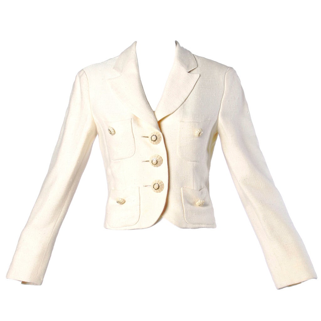 Moschino Couture! Vintage 1990s 90s Cream Blazer or Suit Jacket For Sale